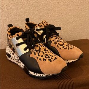 Steve Madden Leopard Print Sneakers with Black and Silver Accent